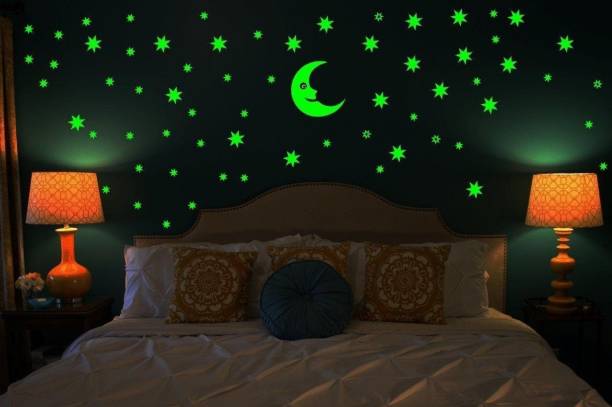 DreamKraft Galaxy of Stars Big Size Moon and 49 Stars Radium Glow in The Dark' wall stickers For Bedroom/living room Home decor Small Glow in the Dark Sticker