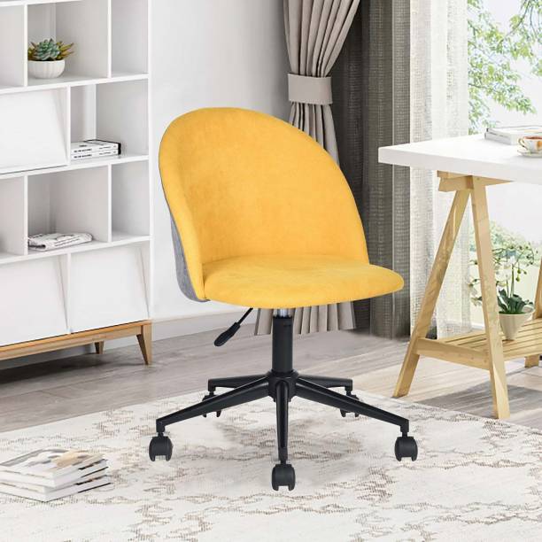 Finch Fox Low Back Home Office Desk Task Chair Swivel Computer Chair- Velvet Upholstery Accent Chair For Desk On Rolling Wheel , Adjustable Height Swivel Chair Yellow And Light Gray Color Linen Office Executive Chair