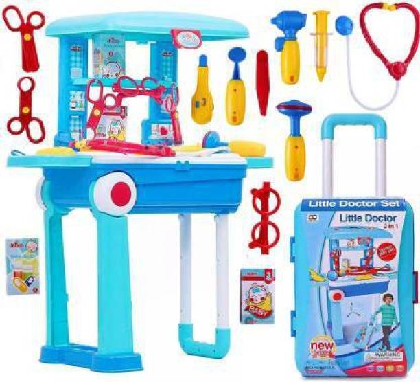 Dcare Doctor Trolley Set Toy Kit Play Sets Boys Girls Little Kids Medical Light Sound Effects Big Size Plastic Toys Doctor Bag Convertible Suitcase Portable Accessories