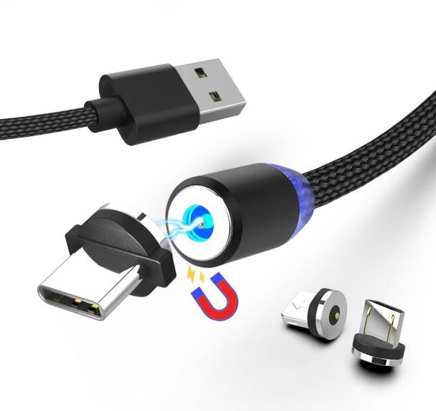 IDM LED Magnetic USB Charging Cable, Multi 3-In-1 Cable Charging with LED for All Micro USB, All Type C Mobiles and IOS Mobiles Fast Charging smooth Lightening Cable Magnet Cables Charging Pad
