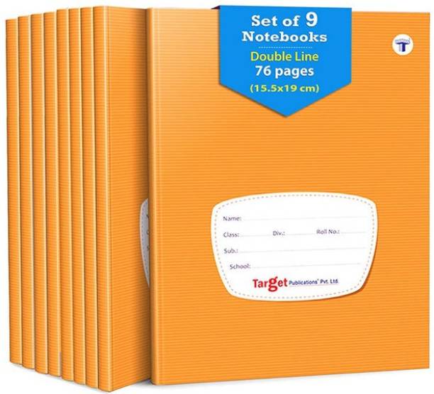 Target Publications Small Two Line Notebook 76 Pages, 15.5 x 19 cms Hard Cover with Label | Two Line Ruled Notebooks for Kids | Double Line Notebooks for Writing | Pack of 9 Regular Notebook Double Line 684 Pages