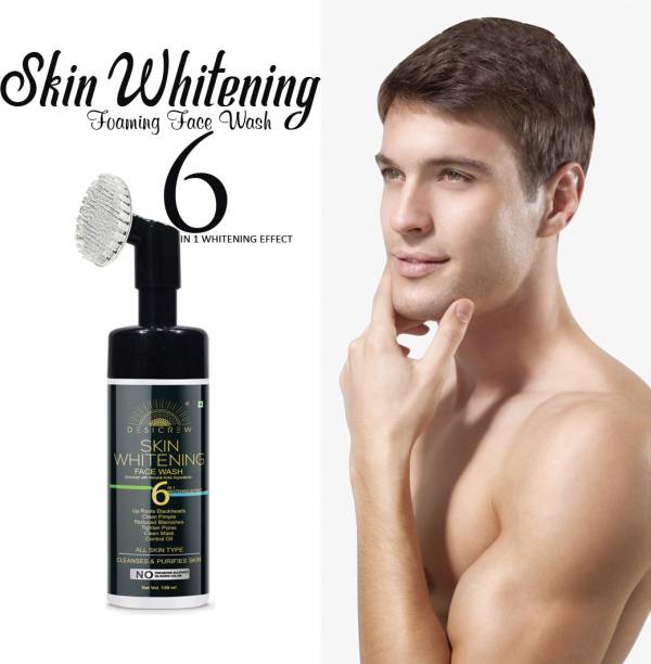 Desi Crew Mens Skin Whitening Foaming Fash Wash 6 IN 1 For Up Roots Blackheads , Clean Pimple , Reduced Blemishes ,Tighten Pores , Clean Mask & Oil Control Skin Brightning & Lightning For all skin types- Foaming  100 ml Face Wash