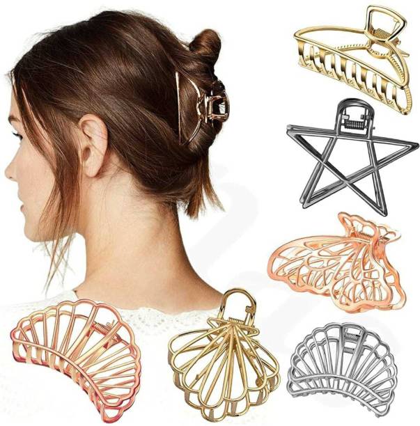 FANCIFY Premium Quality Multi Pattern Design Trending Fashionable (Set of 6 pcs)metal Clutcher random shapes and Material Hair Claw/Clutcher Clip/Stylish Pins Hair Accessories Set For Women's & Girl's Hair Claw