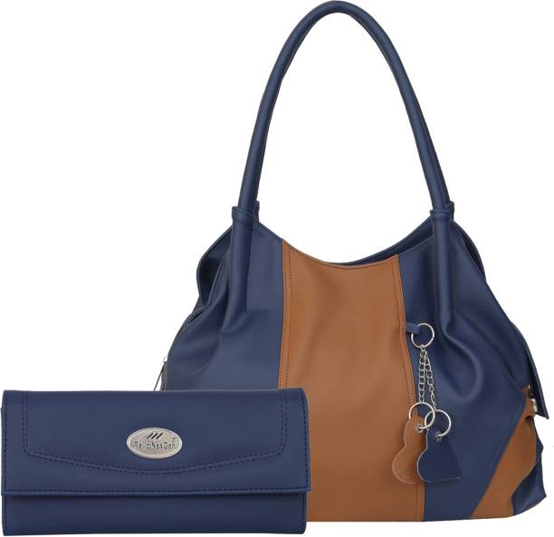 Women Tan, Blue Shoulder Bag Price in India