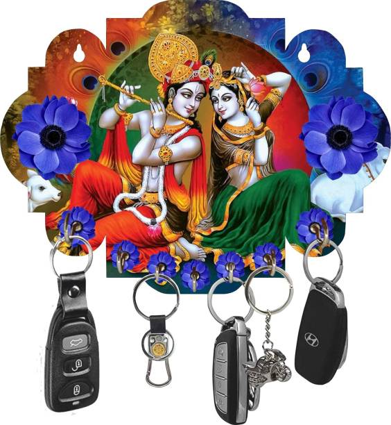 DivineCrafts Beautiful Radha Krishna Wood Key Holder