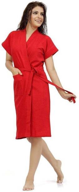 Poorak Solid Red XXL Bath Robe