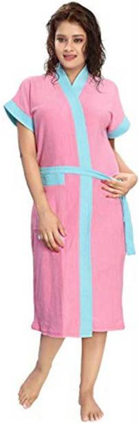 Poorak Blue Belt Pink Free Size Bath Robe