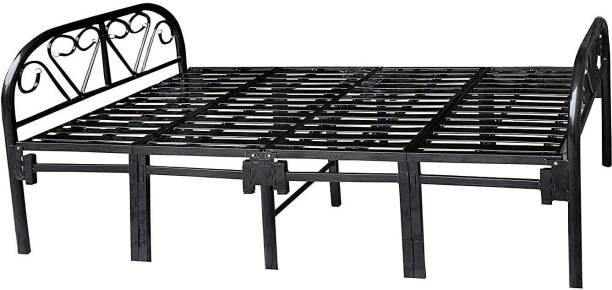 Sahni Portable furniture Iron Metal Glossy Finish Single with Black Stripes Folding Bed (6ft x 3ft ) Metal Single Bed