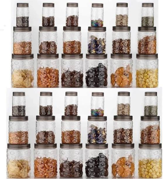 The Grow More Plastic Grocery Container Airtight Transparent Jar Grocery Container Storage Container sets Storage Jar Containers Combo Masala Boxes Freezer Safe Idle for Kitchen Storage Box Container For Tea Coffee & Sugar Container, Food, Grain, Rice, Pasta, Pulses, Pickle Container, Spices Container, Checkers, Pet Jars Set - 300 ml, 600 ml, 1200 ml Plastic Grocery Container (Pack of 36, Clear)  - 300 ml, 600 ml, 1200 ml Plastic Grocery Container