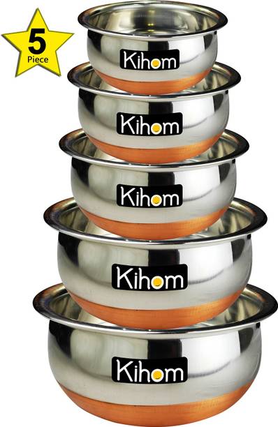 Kihom 5 PC PCS PIECE COPPER BOTTOM HANDI URLI 5 PCS SET Handi Set Cookware Sets Handi Container steel Handi set copper pot copper bottom handi set…