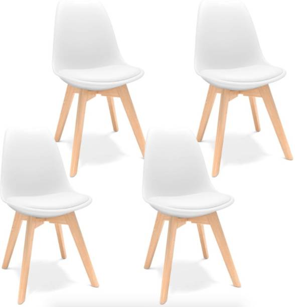 Goenkan Chair with Cushion for Cafeteria Seating/Living Room/Dining Chair/Side Chair/Kitchen chair/Restaurant chair/Hotels(Set of 4, Finish Color - White) Padded cushion seat with wooden legs, DIY Plastic Dining Chair