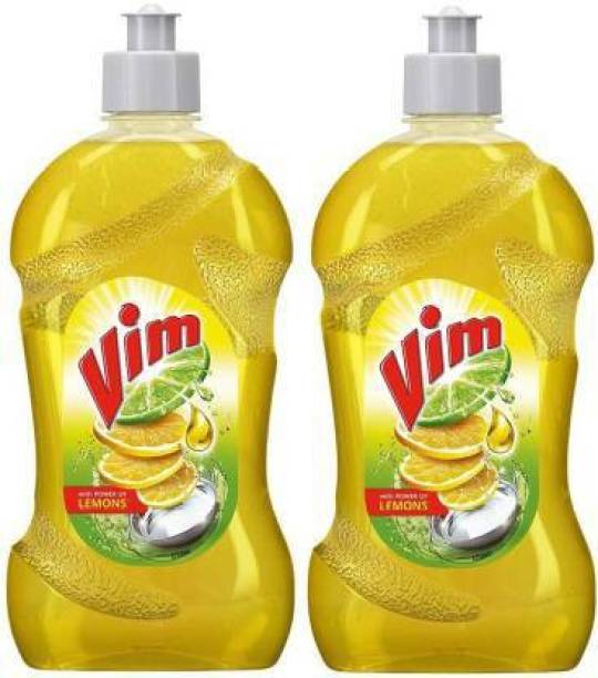 Vim Dishwash Liquid Gel Lemon, With Lemon Fragrance, Leaves No Residue, Grease Cleaner For All Utensils, 2 * 500 ml Bottle Dish Cleaning Gel