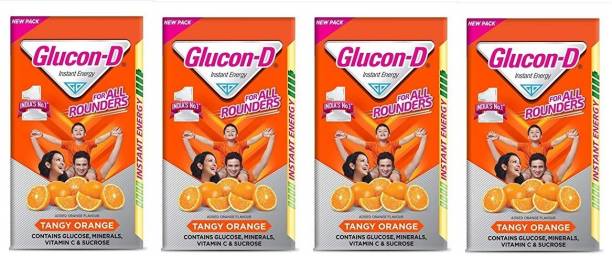 GLUCON-D Instant energy Tangy Orange 250 Gram pack Of 4 Energy Drink