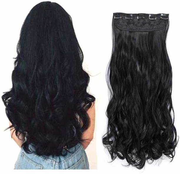 Hymaa 5 Clips ¾ Head 1 Piece Black Wavy  to Increase Instant Length And Volume Hair Extension