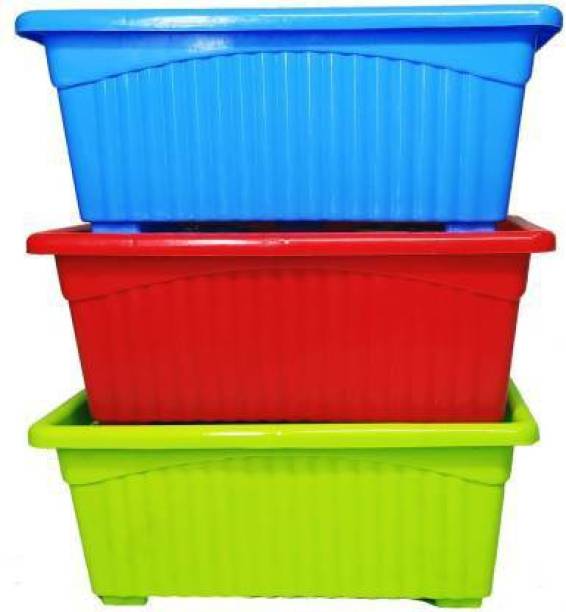 Ramanuj (Pack of 3+1)14 Inch jupiter Stylish Rectangular Plastic Pots for Plants, 1 Free Plant Container Set