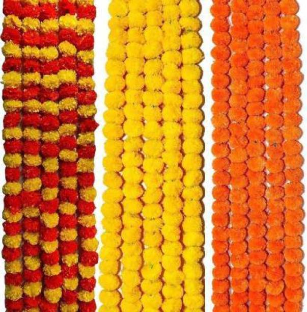 OakAndAura Combo Artificial Multicolor Long Marigold Fluffy Flowers String | Garlands Toran/Latkan/Strings for Wall Home/Shop/Office/Festival/Marriage/Door/Window Decoration | Wall Hanging Genda Phool Artificial Strings/Mala/Maala | Special Diwali Décor | Decorative items for Festival Occasion | Garlands Toran for Home Decoration On Navratri, Diwali, Ganesh Chaturthi, Janmashtmi, House Warming (60 inch, Pack of 15) Plastic Garland