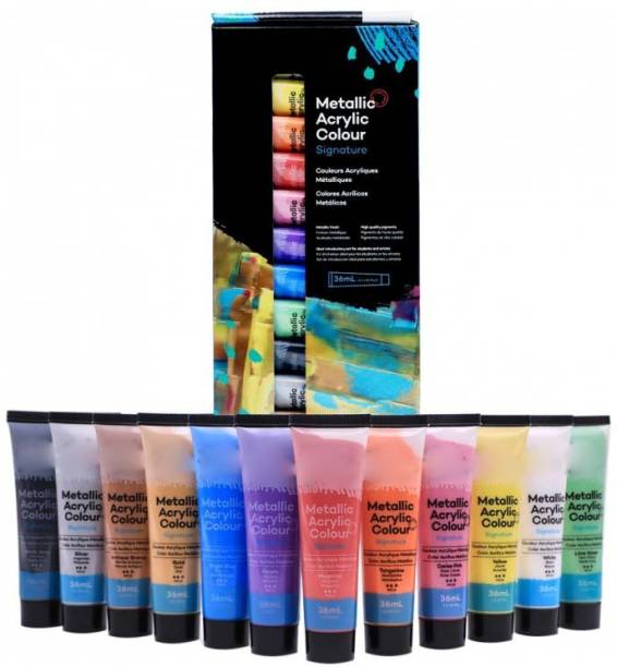 SKYGOLD 12*36ML SIGNATURE METALLIC ACRYLIC COLOR PAINT SET FOR PROFESSIONAL ARTISTS (12 SHADES )