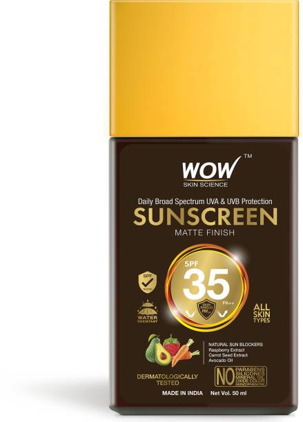 WOW SKIN SCIENCE Sunscreen Matte Finish - SPF 35 PA++ - Daily Broad Spectrum - UVA &UVB Protection - Quick Absorb - for All Skin Types - No Parabens, Silicones, Mineral Oil, Oxide, Color & Benzophenone, 50 ml - SPF 35 PA++ PA++