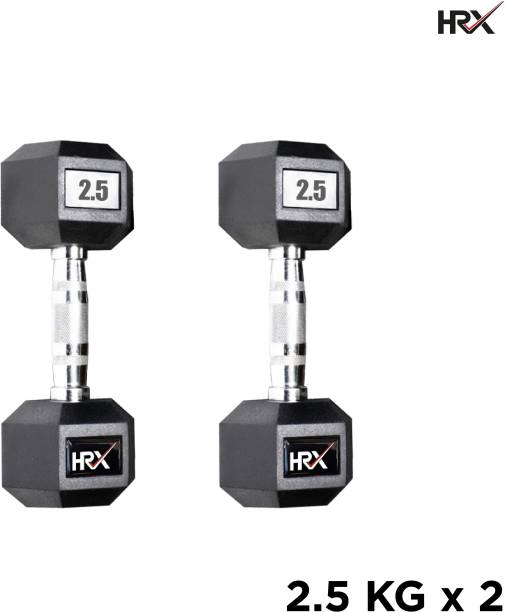 HRX Rubber Coated Professional (2.5 kg x 2) Home Workout Hex Fixed Weight Dumbbell