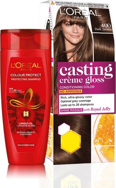 L'Oréal Paris Casting Creme Gloss Hair Color Dark Brow, 21g + 24 ml, Colour Protect Shampoo , Shade 400, Dark Brown