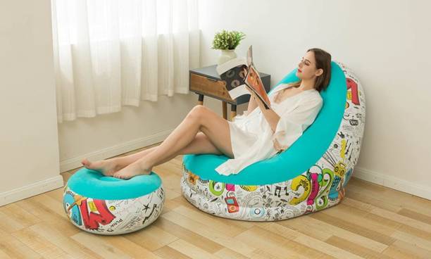 GTC Inflatable Air Chair with Footstool Vinyl 1 Seater Inflatable Sofa