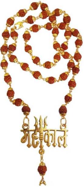 Ausrich Trishul Mahakal PanchMukhi Rudraksha Mala Pendant Brass Necklace Set