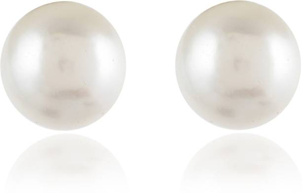 Femme Jam 925 Sterling Silver, Freshwater PEARL / MOTI, Round Shape, 10 mm, Stud Earring | White Gold Pearl Stud Earring