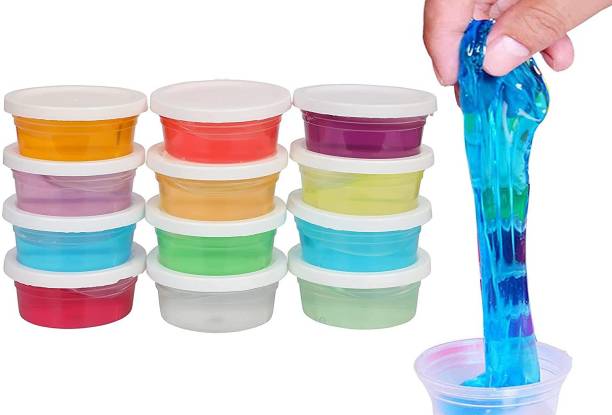 Sellon1 Non Toxic DIY Crystal Clay Soft Slime Magic Mud Kit in Assorted Colours Set Toy Gifts for Girls and Boys Kids Above Age 5+ Year Old (Pack of 12) Art Clay
