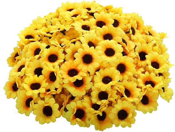 TIED RIBBONS Set of 50 Artificial Silk Sunflowers Heads for Craft DIY Party Wedding Birthday Home Decoration Yellow Sunflower Artificial Flower