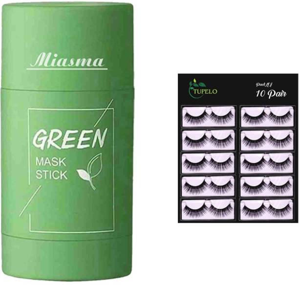 MIASMA Green mask stick cleaner (40g) for men & women + best qual 10 pair False eyelashes fake eyelashes voluminous makeup mac eyelashes (pack of 10),Black