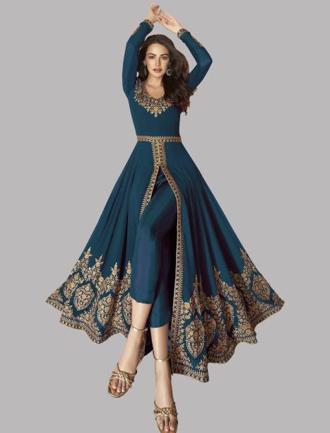 Unstitched Georgette Gown/Anarkali Kurta & Bottom Material Embroidered Price in India