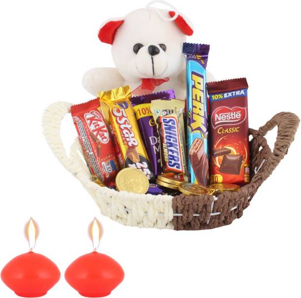 SurpriseForU Chocolate Gift Hamper With Multipurpose Basket | Diwali Chocolate Box | Diwali Gift Box | Diwali Candle | Diwali Chocolate Combo