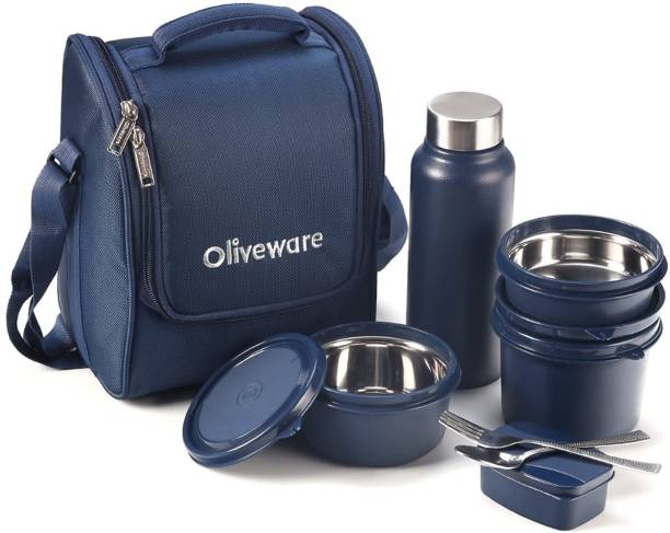 Oliveware Teso Lunch Box with Bottle (Blue-Pro) 4 Containers Lunch Box