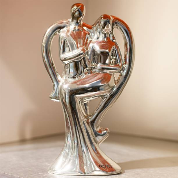 ARCHIES Premium Silver Romantic Couple Statue| Romantic Lovers Statue| Romantic Couple Showpiece | Ceramic Polyresin Couple Figurine (Cm, Silver, Lovers Romantic Pose) with a Romantic Gift Card for Girlfriend, Boyfriend, Husband, Wife, Anniversary, Home Decor, Gifting, Valentines Day Gifts, Bonding, Happiness, Togetherness, Longevity, Positive Energy, Marital Bliss, Congratulations,Wedding, Engagement, Proposal, Special Occasion Decorative Showpiece  -  21 cm