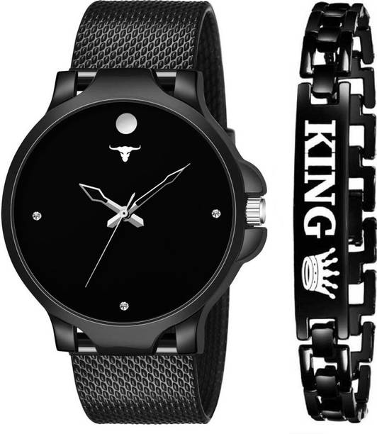 RUSTET BCH-BLK and King Bracelet Combo Stylish Analog Watch – For Men