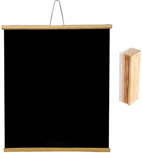 YAJNAS Non Magnetic 1.5x2 Feet, 1 Piece Roll up Wooden Black Board/ Chalk Board for Child and Teaching with Wall Hanging for Kids (18 Inches x 23 Inches) and 1 Premium Wooden Duster (Pack of 1 Set) (Color - Black) Blackboards