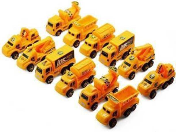 Madari Toys Vehicle Push & Pull Along Toys Construction Trucks Set of 12 pieces (Multicolor)