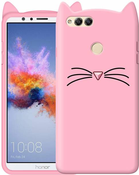 ELEF Back Cover for Honor 7c Soft Rubber Cat Cartoon Mustache 3D Ear Shockproof Cute Case Full Protection
