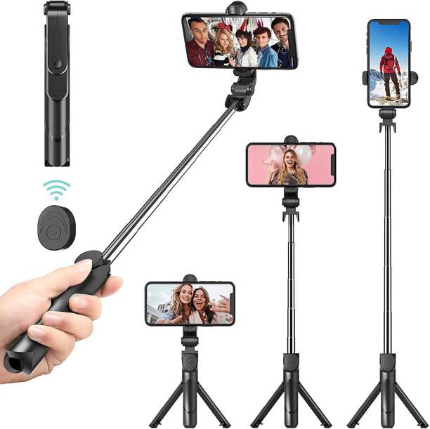 ATSolutions ™Best XT-02 Bluetooth Extendable Selfie Stick with Wireless Remote and 2 Level Fill Light for Making TikTok, Vlog Videos and Tripod Stand Selfie Stick for Creating TIK Tok, Vlogs, Youtubers Tripod (Black, Supports Up to 500g) Tripod