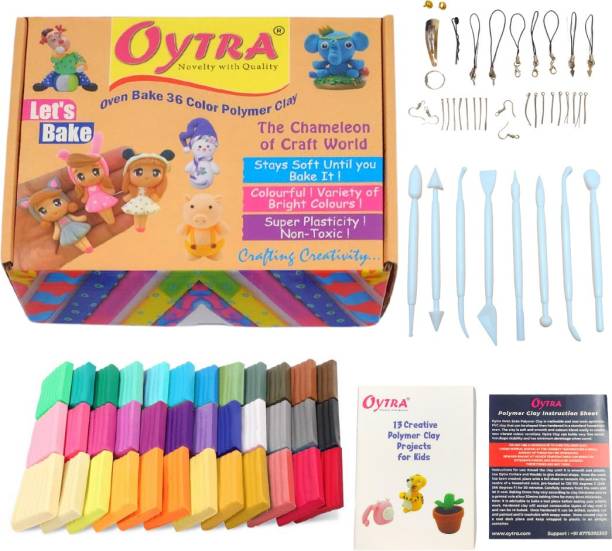 OYTRA 36 Color Polymer Clay Make and Oven Bake Set with Jewelry Making Accessories Kit Tools Non Air Dry Plasticine PVC Material Art Clay