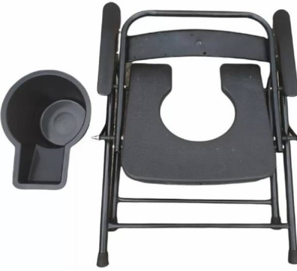 DARLIE Black pot With Folding Anti-Skid Elderly Disabled Men and Pregnant Women Stainless Steel Shower and Bathing Room Mobile Commode Chair with Toilet Seat Comfortable Safe chair( BLACK ) Commode Shower Chair