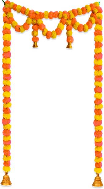 iHandikart Handmade Decorative Marigold Fluffy Artificial Door Hanging Garlands Bandanwar Toran Used for Home Decoration, Size 57X36 Inches Light Orange, yellow Colour(Pack of 1) Plastic Garland