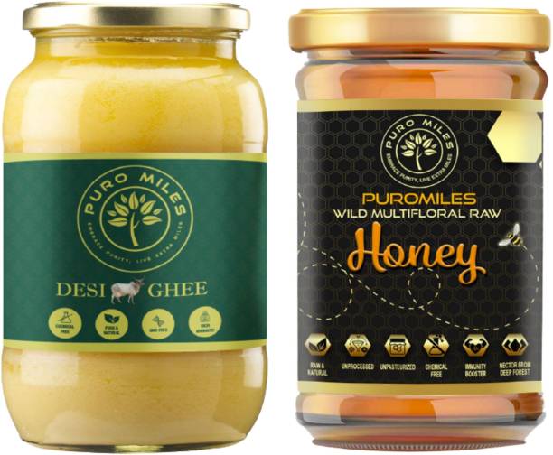 Puro Miles Nutritious Immunity Combo| Hand made and home made A2 Cow Ghee 500ml|Wild Forest Multi Floral Raw Honey 500gm Combo