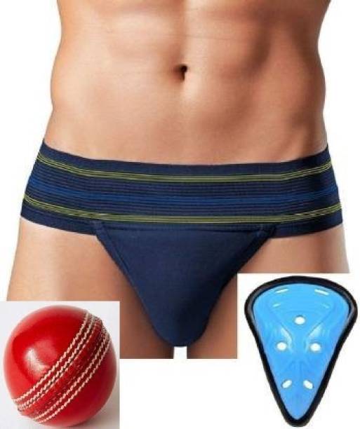 HK Sport & Toys Combo of Cricket Supporter || Abdominal-Guard || 2 pcs Leather Ball Abdominal Guard
