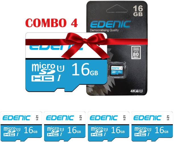 EDENIC 16GB Combo 16 GB MicroSD Card Class 10 80 MB/s Memory Card