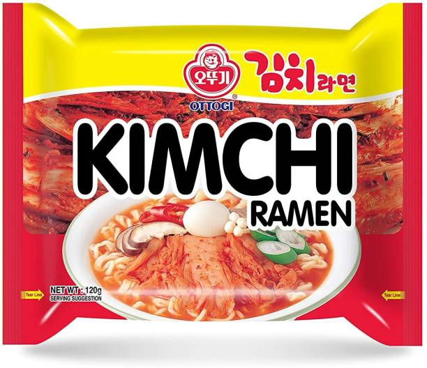 Ottogi Kimchi Ramen Noodles 120 gram Pack of 5, Product of Korea Instant Noodles Non-vegetarian