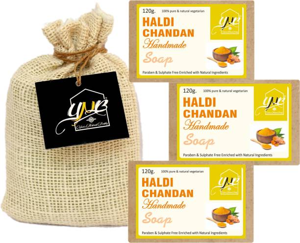 YNB YOURS NATURAL BUDDY YOURS NATURAL BUDDY Organic Haldi Chandan Handmade SLS & Paraben Free Soap 120g, (Pack of 3)