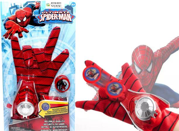 WOW Toys-Delivering Joys of Life Spiderman Single Hand Gloves|| 1 Disc Launcher|| 4 Discs|| 1 Elastic Band||Red