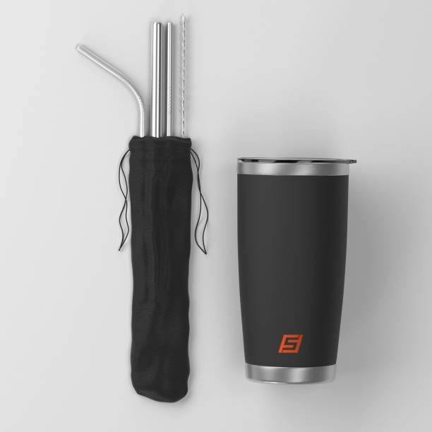 Fitster5 Desk Tumbler 600ml Premium Stainless Steel with 3 Straw Set & a Cleaner Brush 600 ml Flask