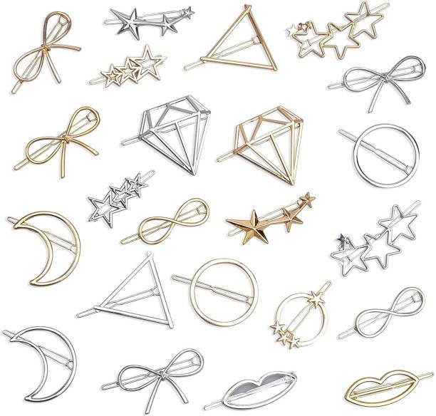 Wisdom 6Pcs Hair Clips in Shapes Pack of 6 Rectangle Star Heart Triangle for Girls & Women Golden Hair clips Hair Clip (Gold) Hair Clip